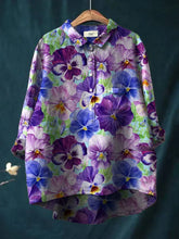 Frauen Alzheimer-Bewusstsein Lila Blume Bedrucktes Baumwoll Leinen Langarm Hemd